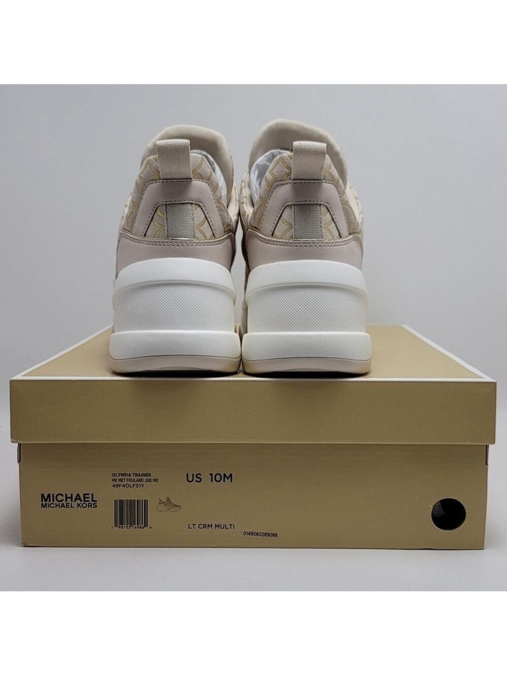 Michael Kors Olympia Metallic Logo Jacquard Trainer Cream Gold Women's 10M NIB - Picture 6 of 13